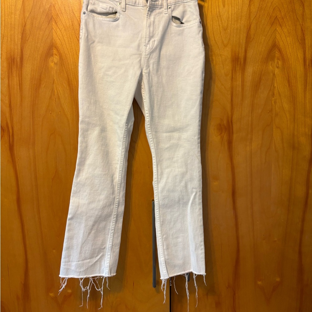 Everlane White High Rise Kick Crop Women's Jeans with frayed hem